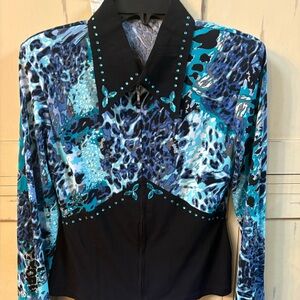 Chic Blue Patterned Women's Blouse